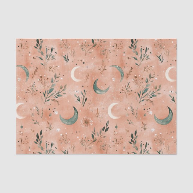 Boho-Himmels-Blumen-Mond-Muster (4) Seidenpapier (Vorderseite)