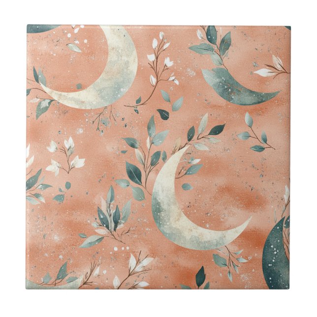 Boho-Himmels-Blumen-Mond-Muster (5) Fliese (Vorderseite)