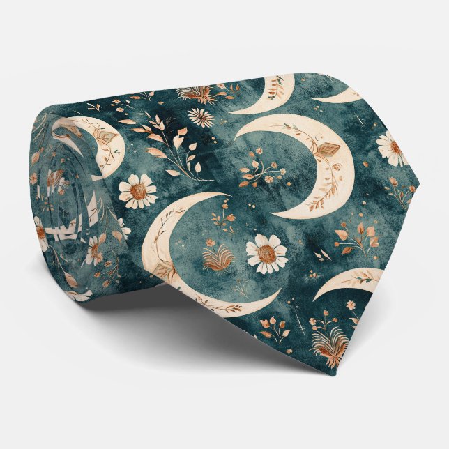 Boho-Himmels-Blumen-Mond-Muster (9) Krawatte (Gerollt)