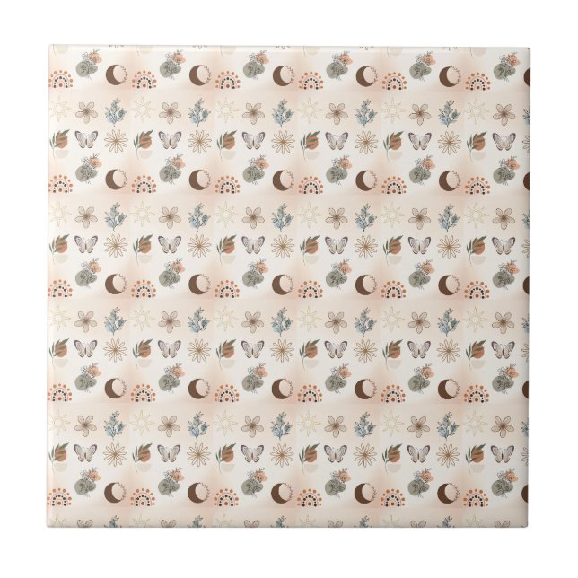 Boho-Himmels-Blumenmuster Fliese (Vorderseite)
