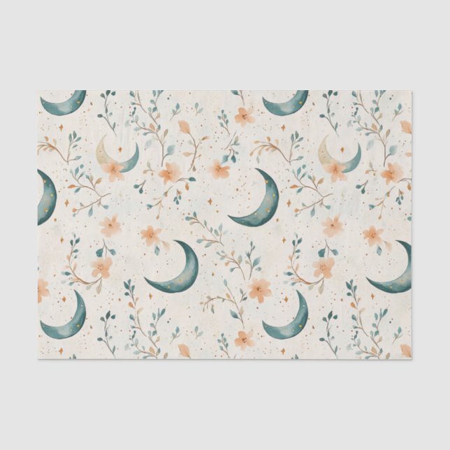 Boho Himmelsblumen-Mondmuster (1) Seidenpapier (Vorderseite)