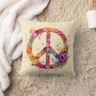 Boho-Hippie 60er 70er Friedenszeichen Kissen