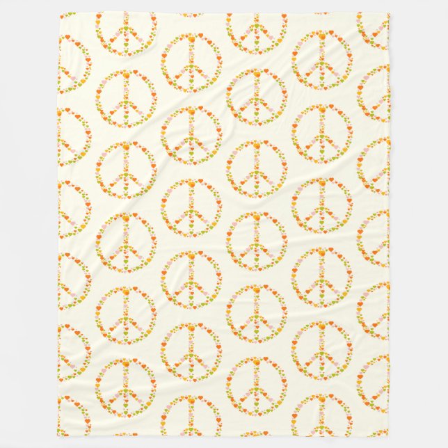 Boho Hippie Floral Peace Signature Muster in Gelb Fleecedecke (Vorderseite)