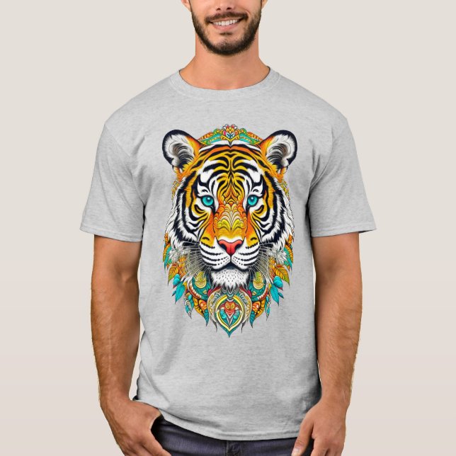 Boho Hippie Floral Year of the Tiger Art T-Shirt (Vorderseite)