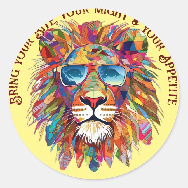 Boho Hippie Lion SHades Runder Aufkleber (Vorderseite)