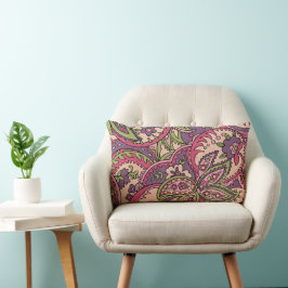 Boho Hippie Pink/Green/Lila Floral Paisley Lendenkissen