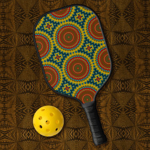 Boho Hippie Red Yellow Blue Vintag Tribal Ethnic Pickleball Schläger