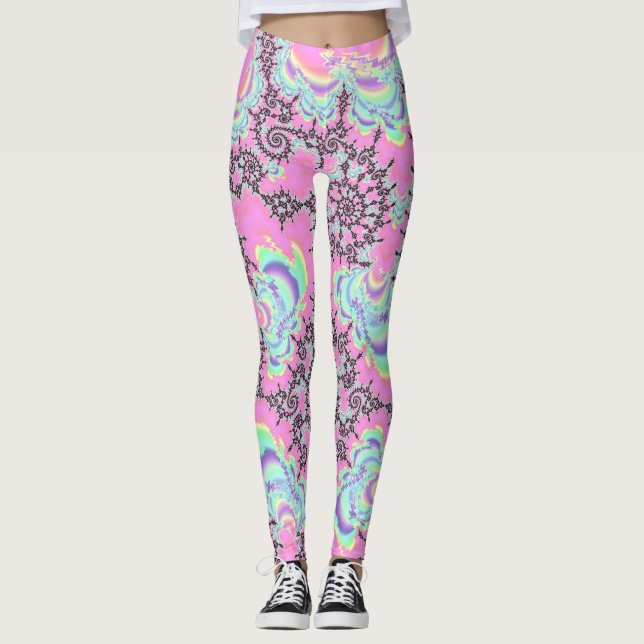 Boho Hippie Unicorn Pastel Mandelbrot Fraktal Leggings (Vorderseite)