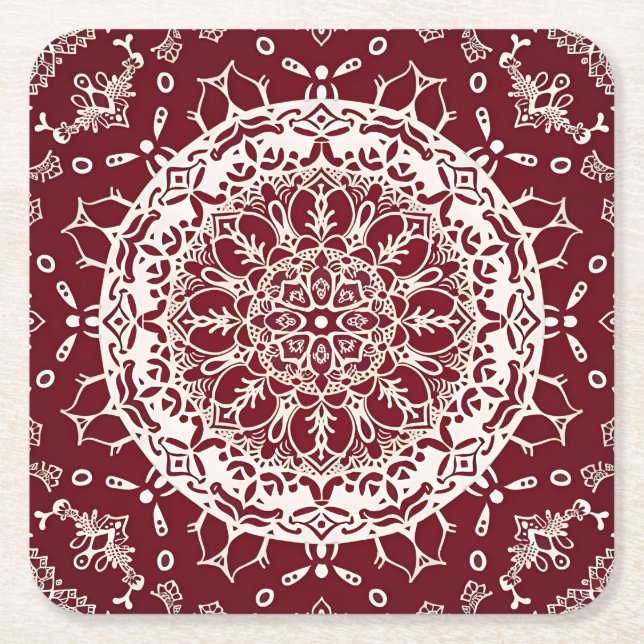 Boho Hippie Zen Inspiriert Red Intricate Mandala Rechteckiger Pappuntersetzer (Vorderseite)