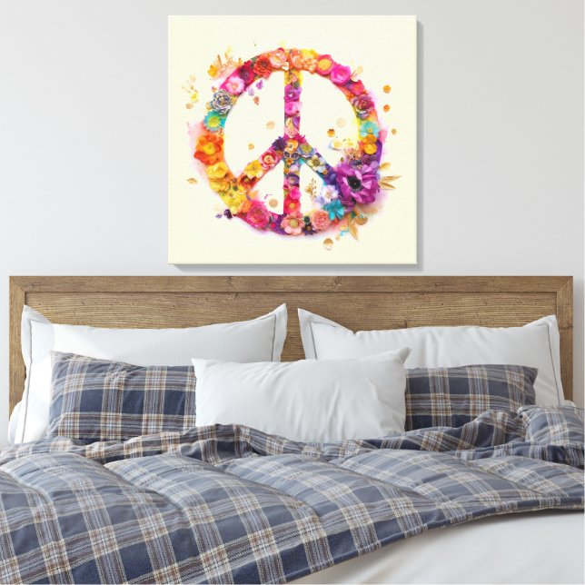 Boho Hippy 60s 70s Peace Sign Canvas Print Leinwanddruck (Insitu (Schlafzimmer))