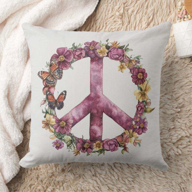 Boho Hippy 60s 70s Peace Sign Kissen (Decke)
