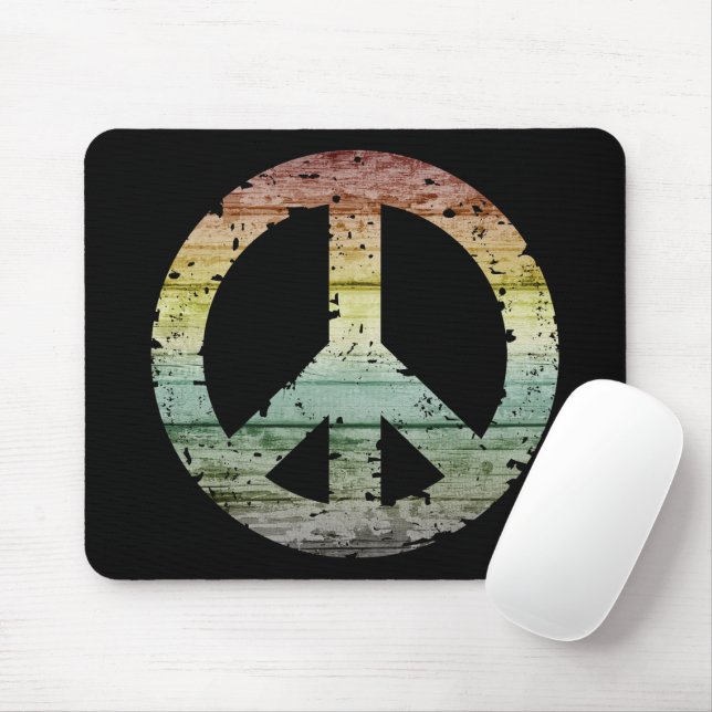Boho Hippy 60s 70s Peace Sign Mousepad (Mit Mouse)