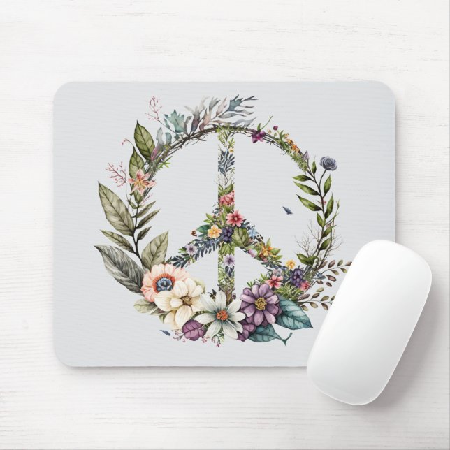 Boho Hippy 60s 70s Peace Sign Mousepad (Mit Mouse)