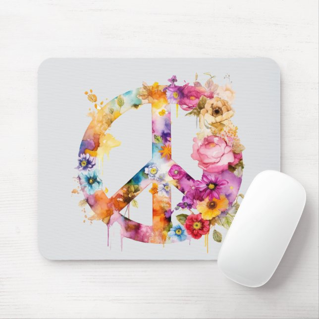 Boho Hippy 60s 70s Peace Sign Mousepad (Mit Mouse)