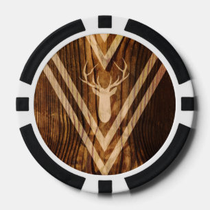 Boho-Hirsch auf rustikalem Holz Pokerchips