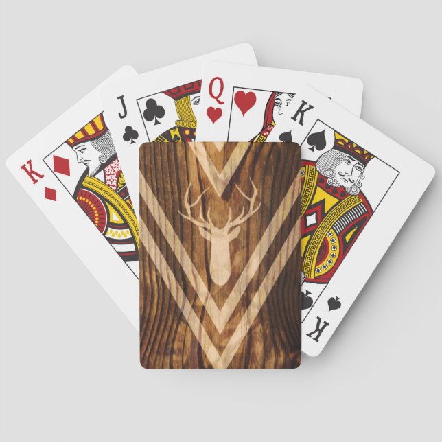 Boho-Hirsch auf rustikalem Holz Spielkarten (Rückseite)