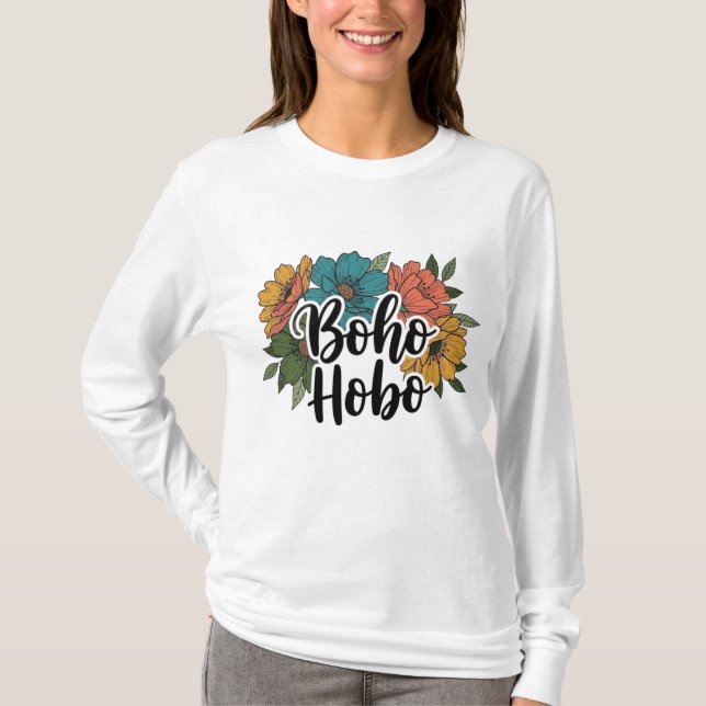 Boho Hobo Blume Design T-Shirt (Vorderseite)