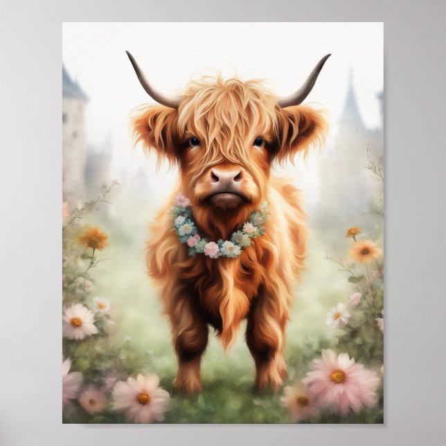 Boho Hochlandkuhkunst Druck, Kuh-Dekoration im Hoc Poster (Vorne)