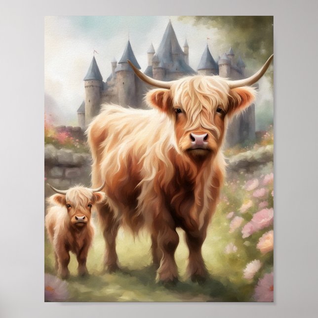 Boho Hochlandkuhkunst Druck, Kuh-Dekoration im Hoc Poster (Vorne)