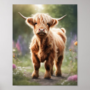 Boho Hochlandkuhkunst Druck, Kuh-Dekoration im Hoc Poster