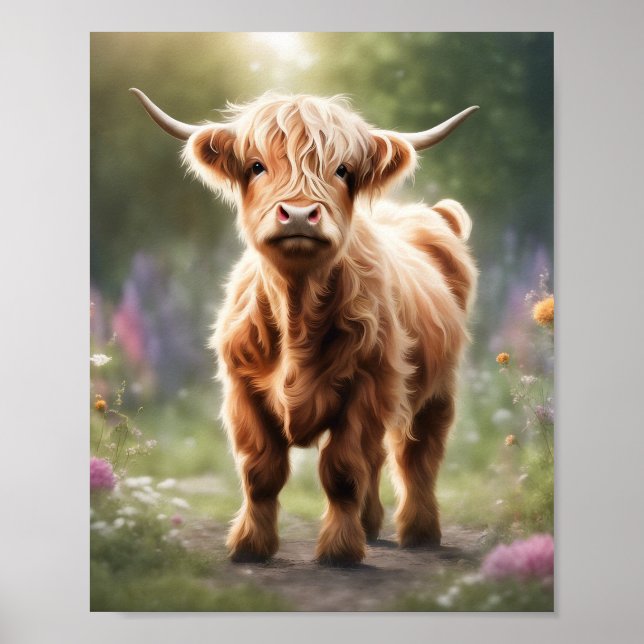 Boho Hochlandkuhkunst Druck, Kuh-Dekoration im Hoc Poster (Vorne)