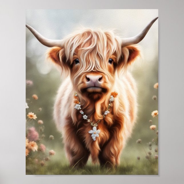 Boho Hochlandkuhkunst Druck, Kuh-Dekoration im Hoc Poster (Vorne)