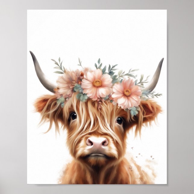 Boho Hochlandkuhkunst Druck, Kuh-Dekoration im Hoc Poster (Vorne)