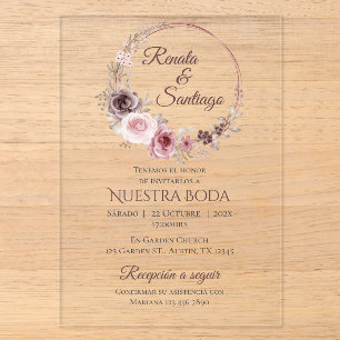 Boho-Hochzeit aus Acryl in spanischer Sprache Einl Acryleinladungen