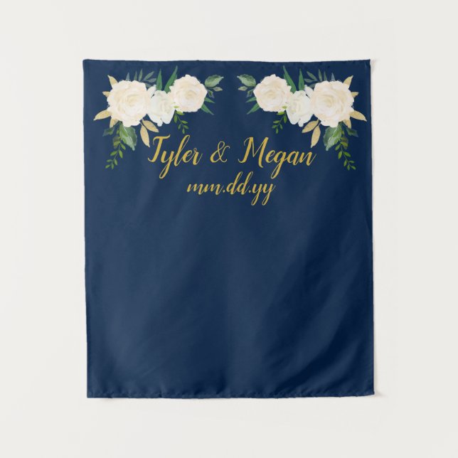 Boho Hochzeit im Herbst Background Navy Gold Foto  Wandteppich (Vorderseite)