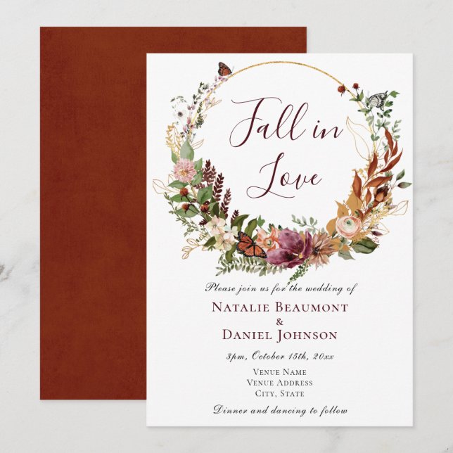 Boho Hochzeit im Herbst Einladung (Vorne/Hinten)