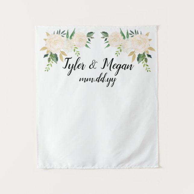 Boho Hochzeit im Herbst Hintergrund, Gold White We Wandteppich (Vorderseite)