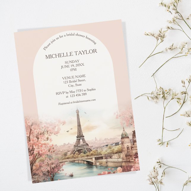 Boho Hochzeit in Urlaubsort Paris Eiffel Tower Fra Einladung (Von Creator hochgeladen)