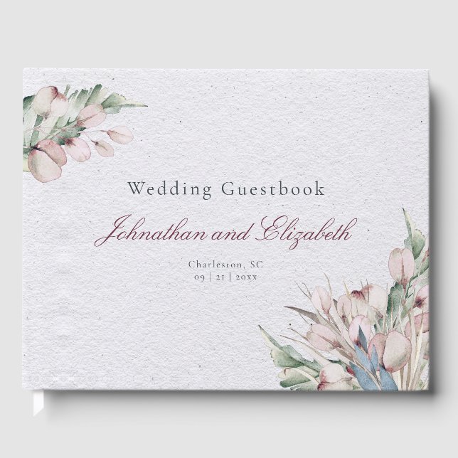 Boho-Hochzeit in Wasserfarbe und Botanische Hochze Gästebuch (Vorderseite)