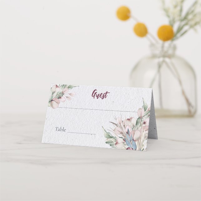 Boho-Hochzeit in Wasserfarbe und Botanische Hochze Platzkarte (Vorderseite)