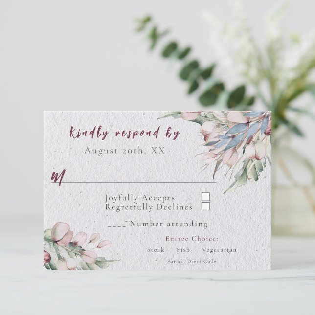 Boho-Hochzeit in Wasserfarbe und Botanische Hochze RSVP Karte (Stehend Vorderseite)