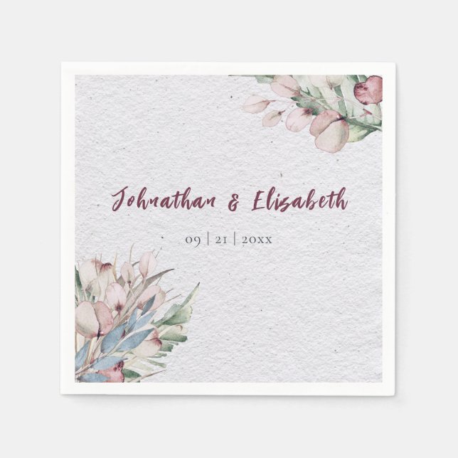 Boho-Hochzeit in Wasserfarbe und Botanische Hochze Serviette (Vorderseite)