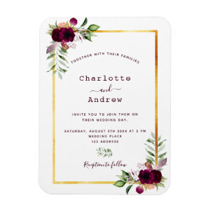 Boho-Hochzeit mit burgunderroten Blumen und golden Magnet
