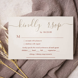 Boho Hochzeit mit elegantem Skript- und Speiseange RSVP Karte