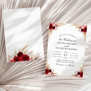 Boho-Hochzeit mit getrockneten Blättern und Burgun Einladung