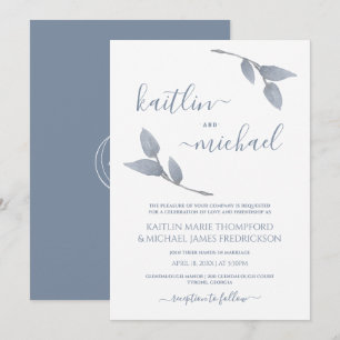 Boho-Hochzeit Reben Einfache Blätter Staubblau Einladung
