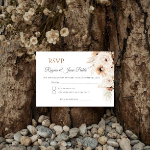 Boho-Hochzeits-RSVP-Karte auf Spanisch Begleitkarte