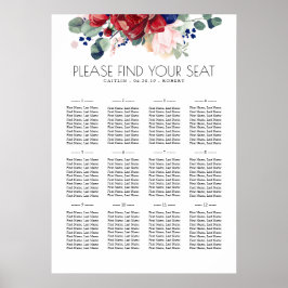 Boho Hochzeitsdiagramm für Blume der Burgundy Navy Poster