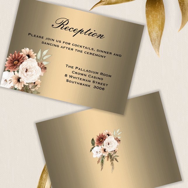Boho Hochzeitsempfang für Gold und Wildblumen Begleitkarte (Von Creator hochgeladen)