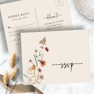 Boho-Hochzeitspostkarte mit Antwortkarte Postkarte