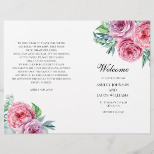 Boho-Hochzeitsprogramm gefaltet. Sommerliche rosa 