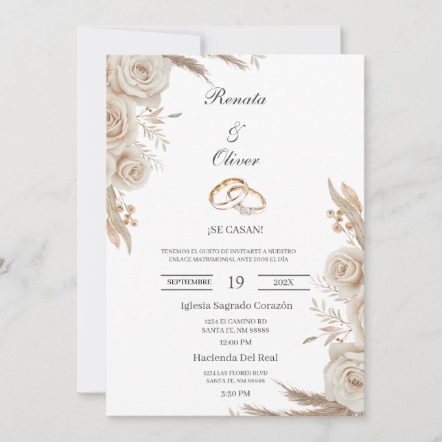 Boho-Hochzeitsring Spanische Hochzeitseinladung Einladung (Vorderseite)