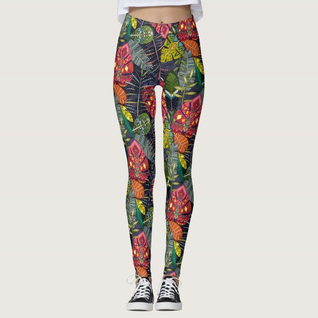 Boho hojas Mitternacht Leggings (Vorderseite)