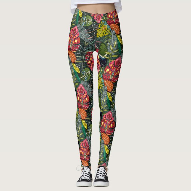 Boho-Hojas-Wald Leggings (Vorderseite)