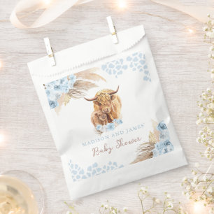 Boho Holy Cow Blue Pampas Grass Boy Baby Dusche Geschenktütchen