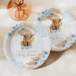 Boho Holy Cow Blue Pampas Grass Boy Baby Shower Pappteller<br><div class="desc">Boho Highland Cow Collection! A sweet and adorable baby shower theme featuring the delightful highland cow. This collection embraces a free-spirited, nature-inspired aesthetic, combining rustic charm with whimsical details. A blend of earthy tones, warm neutrals, and soft pastels creating a cozy and inviting atmosphere for the event. Browse our carefully...</div>